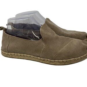 Toms Santiago Suede Espadrille Shoes Size 7 Slip On Round Toe Tan Brown Slip On